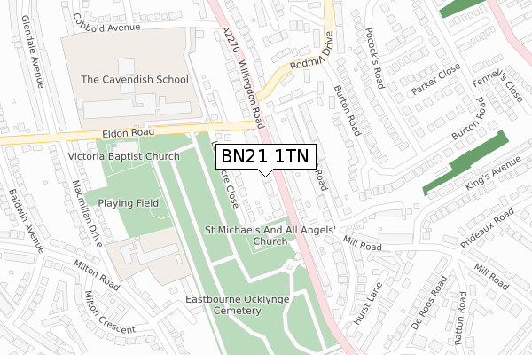 BN21 1TN map - large scale - OS Open Zoomstack (Ordnance Survey)