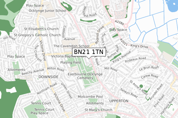 BN21 1TN map - small scale - OS Open Zoomstack (Ordnance Survey)