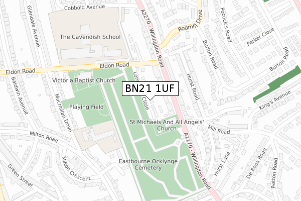 BN21 1UF map - large scale - OS Open Zoomstack (Ordnance Survey)