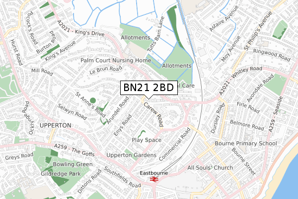 BN21 2BD map - small scale - OS Open Zoomstack (Ordnance Survey)