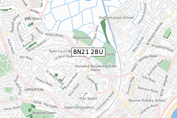 BN21 2BU map - small scale - OS Open Zoomstack (Ordnance Survey)