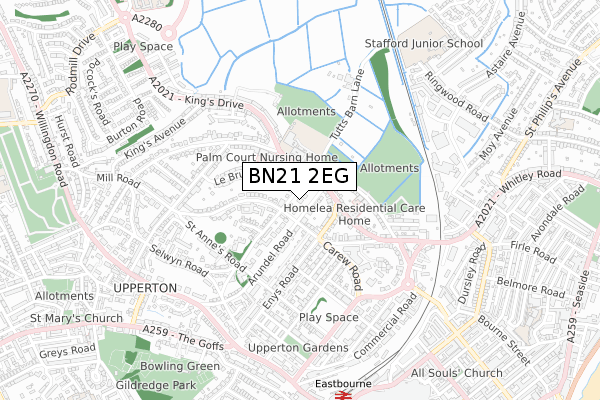 BN21 2EG map - small scale - OS Open Zoomstack (Ordnance Survey)