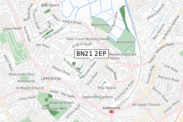 BN21 2EP map - small scale - OS Open Zoomstack (Ordnance Survey)