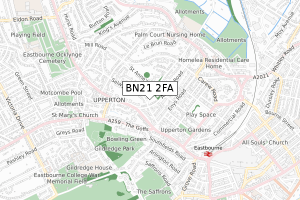 BN21 2FA map - small scale - OS Open Zoomstack (Ordnance Survey)
