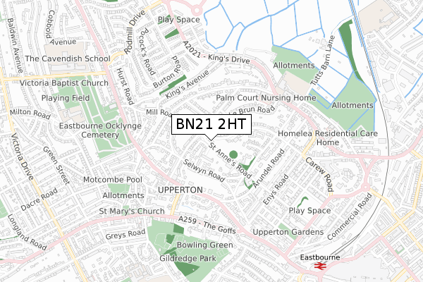 BN21 2HT map - small scale - OS Open Zoomstack (Ordnance Survey)