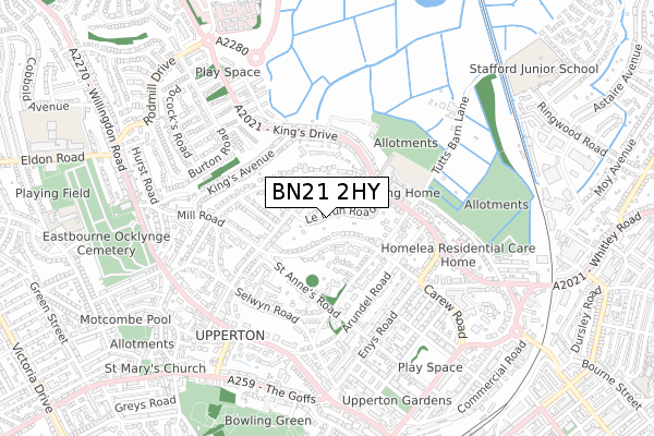 BN21 2HY map - small scale - OS Open Zoomstack (Ordnance Survey)