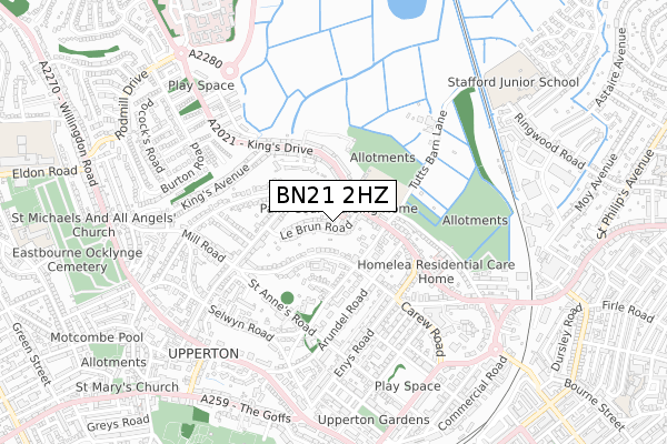 BN21 2HZ map - small scale - OS Open Zoomstack (Ordnance Survey)