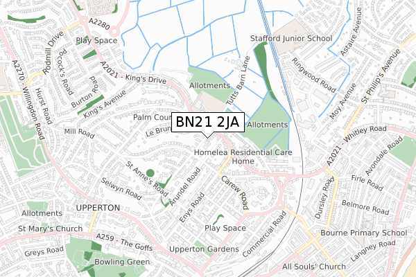 BN21 2JA map - small scale - OS Open Zoomstack (Ordnance Survey)