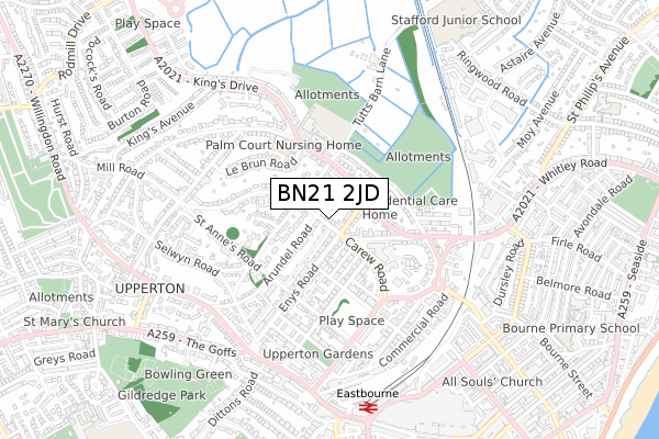 BN21 2JD map - small scale - OS Open Zoomstack (Ordnance Survey)