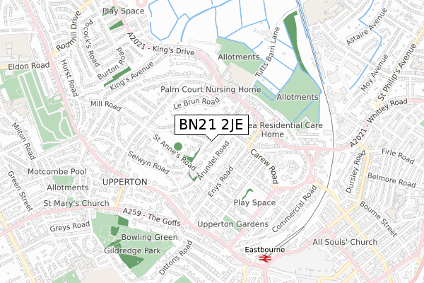 BN21 2JE map - small scale - OS Open Zoomstack (Ordnance Survey)
