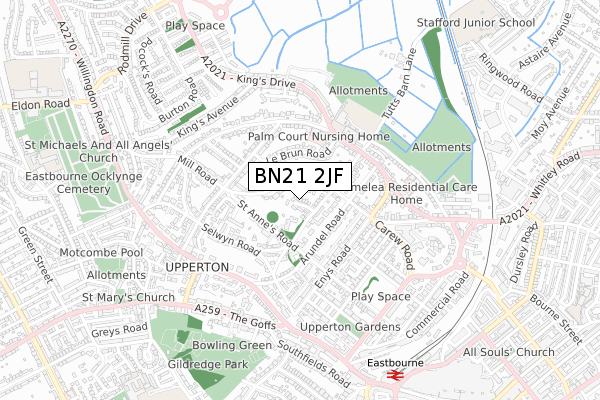 BN21 2JF map - small scale - OS Open Zoomstack (Ordnance Survey)