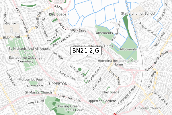 BN21 2JG map - small scale - OS Open Zoomstack (Ordnance Survey)