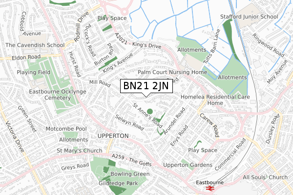 BN21 2JN map - small scale - OS Open Zoomstack (Ordnance Survey)
