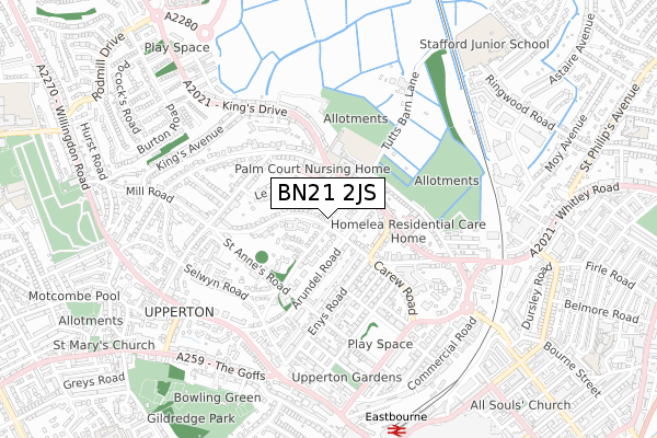 BN21 2JS map - small scale - OS Open Zoomstack (Ordnance Survey)