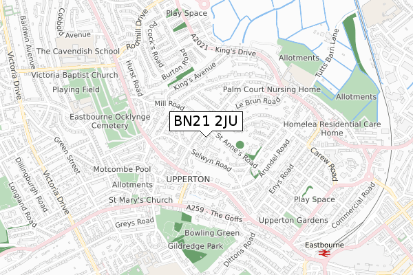 BN21 2JU map - small scale - OS Open Zoomstack (Ordnance Survey)