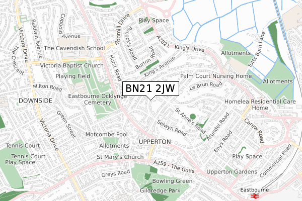 BN21 2JW map - small scale - OS Open Zoomstack (Ordnance Survey)