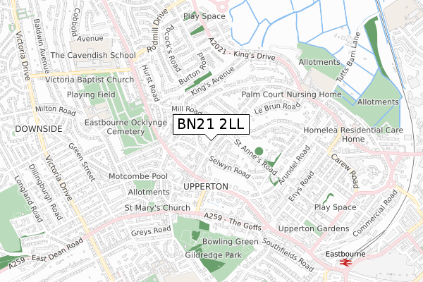 BN21 2LL map - small scale - OS Open Zoomstack (Ordnance Survey)