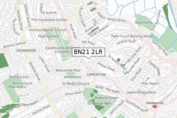 BN21 2LR map - small scale - OS Open Zoomstack (Ordnance Survey)