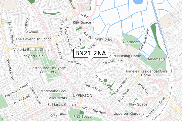 BN21 2NA map - small scale - OS Open Zoomstack (Ordnance Survey)
