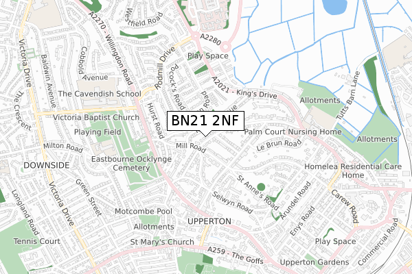 BN21 2NF map - small scale - OS Open Zoomstack (Ordnance Survey)