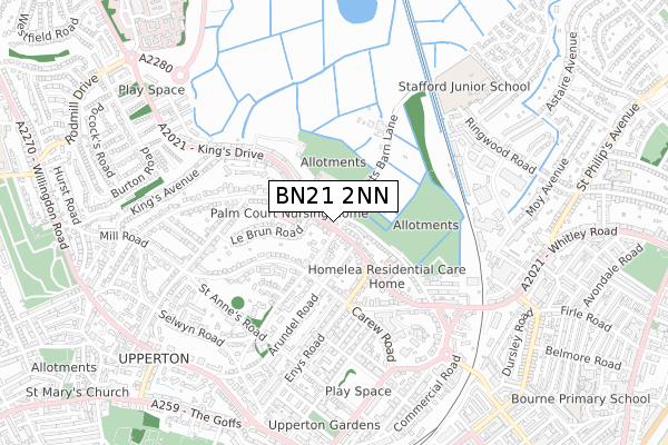 BN21 2NN map - small scale - OS Open Zoomstack (Ordnance Survey)