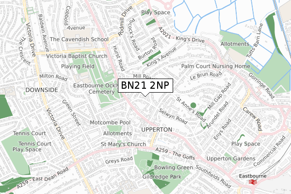 BN21 2NP map - small scale - OS Open Zoomstack (Ordnance Survey)