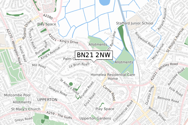 BN21 2NW map - small scale - OS Open Zoomstack (Ordnance Survey)