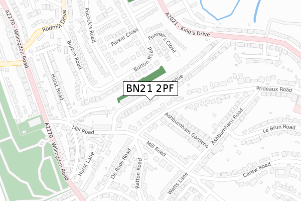 BN21 2PF map - large scale - OS Open Zoomstack (Ordnance Survey)