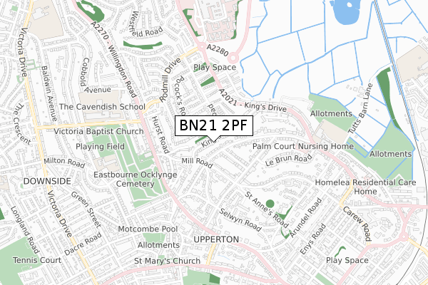 BN21 2PF map - small scale - OS Open Zoomstack (Ordnance Survey)