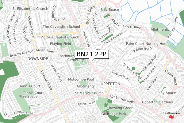 BN21 2PP map - small scale - OS Open Zoomstack (Ordnance Survey)