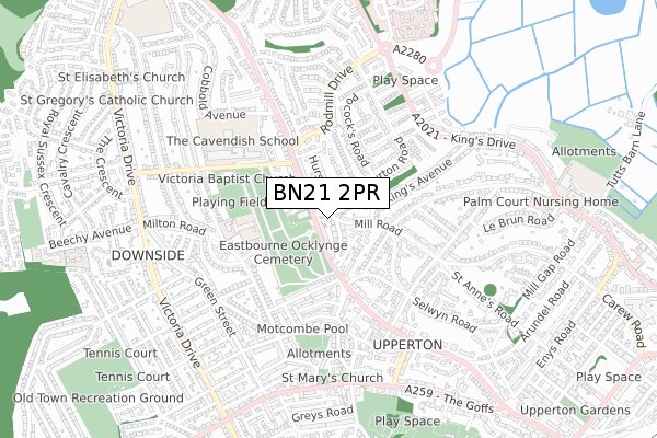 BN21 2PR map - small scale - OS Open Zoomstack (Ordnance Survey)