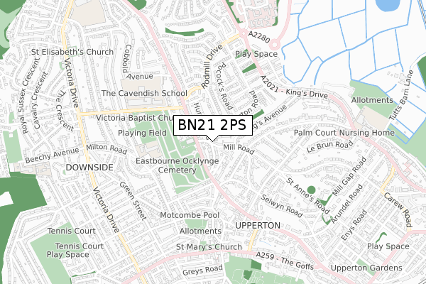 BN21 2PS map - small scale - OS Open Zoomstack (Ordnance Survey)