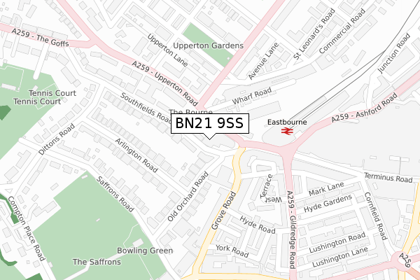 BN21 9SS map - large scale - OS Open Zoomstack (Ordnance Survey)
