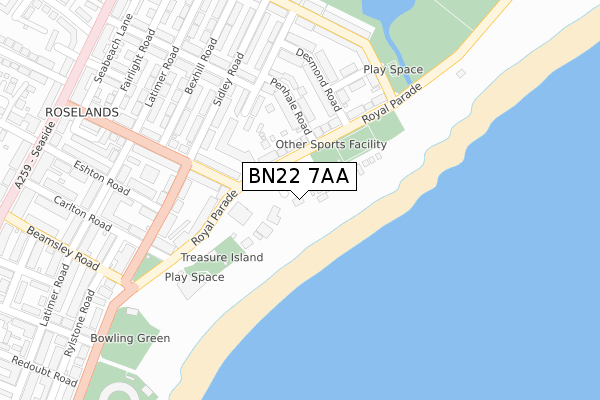BN22 7AA map - large scale - OS Open Zoomstack (Ordnance Survey)