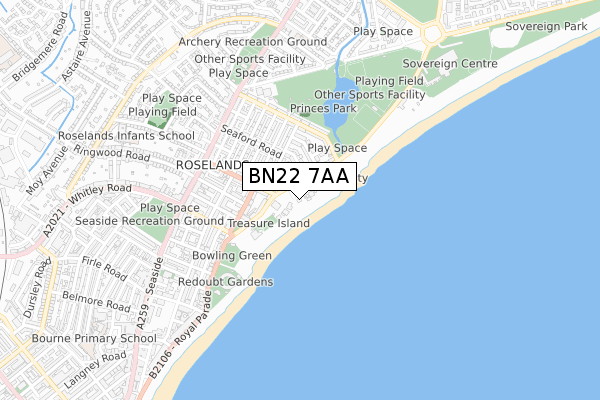 BN22 7AA map - small scale - OS Open Zoomstack (Ordnance Survey)