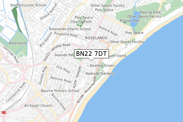 BN22 7DT map - small scale - OS Open Zoomstack (Ordnance Survey) BN22 7DT map - small scale - OS Open Zoomstack (Ordnance Survey)