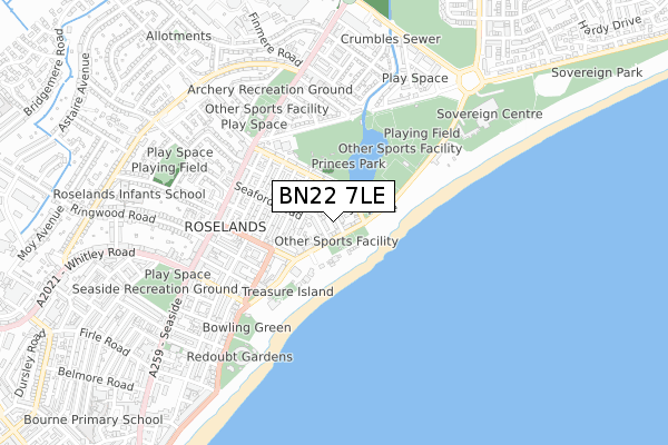 BN22 7LE map - small scale - OS Open Zoomstack (Ordnance Survey)