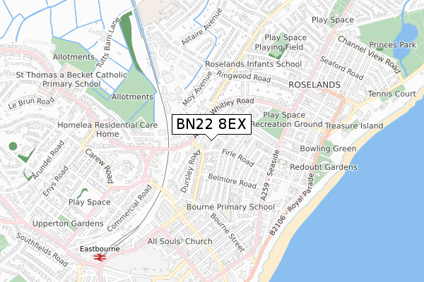 BN22 8EX map - small scale - OS Open Zoomstack (Ordnance Survey)