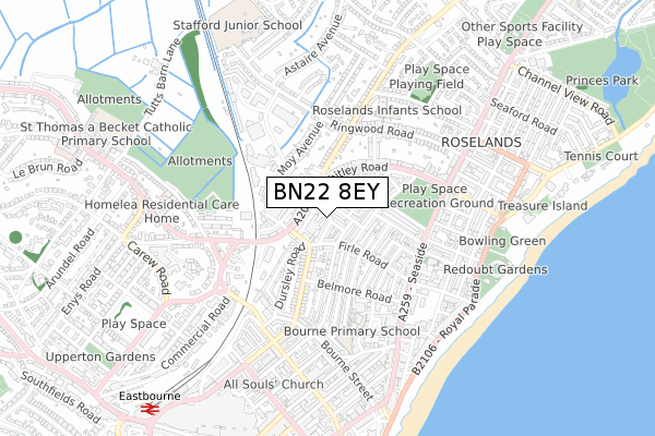 BN22 8EY map - small scale - OS Open Zoomstack (Ordnance Survey)