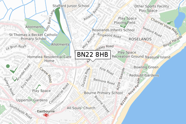 BN22 8HB map - small scale - OS Open Zoomstack (Ordnance Survey) BN22 8HB map - small scale - OS Open Zoomstack (Ordnance Survey)