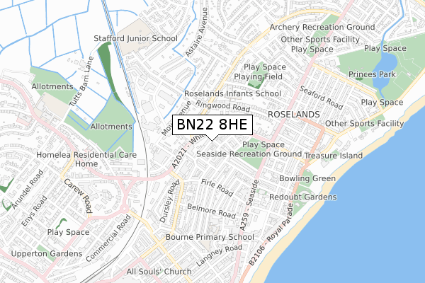 BN22 8HE map - small scale - OS Open Zoomstack (Ordnance Survey)