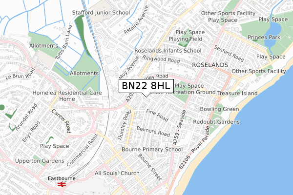 BN22 8HL map - small scale - OS Open Zoomstack (Ordnance Survey)