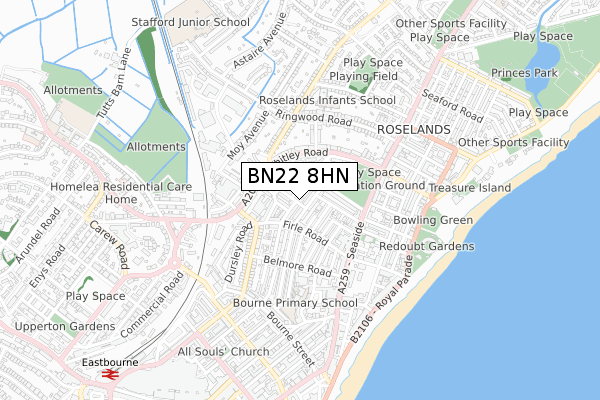 BN22 8HN map - small scale - OS Open Zoomstack (Ordnance Survey)