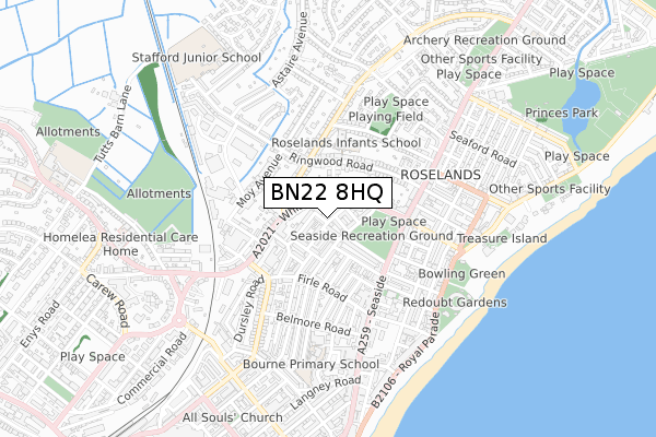 BN22 8HQ map - small scale - OS Open Zoomstack (Ordnance Survey)