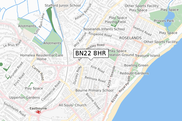 BN22 8HR map - small scale - OS Open Zoomstack (Ordnance Survey)
