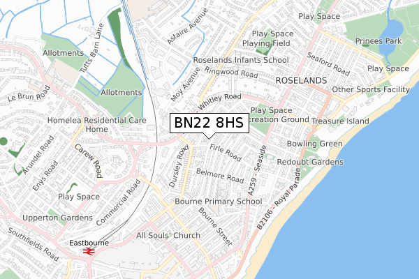 BN22 8HS map - small scale - OS Open Zoomstack (Ordnance Survey)