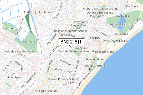 BN22 8JT map - small scale - OS Open Zoomstack (Ordnance Survey)