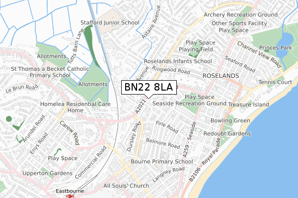 BN22 8LA map - small scale - OS Open Zoomstack (Ordnance Survey)