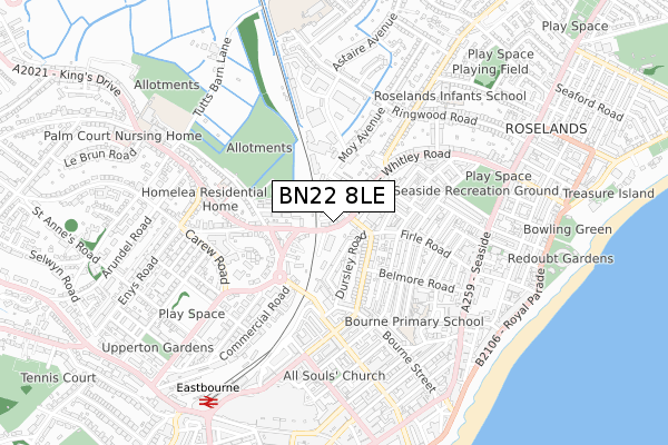 BN22 8LE map - small scale - OS Open Zoomstack (Ordnance Survey)