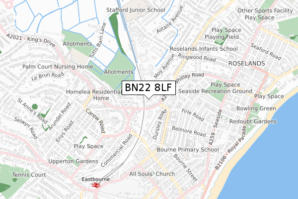 BN22 8LF map - small scale - OS Open Zoomstack (Ordnance Survey)